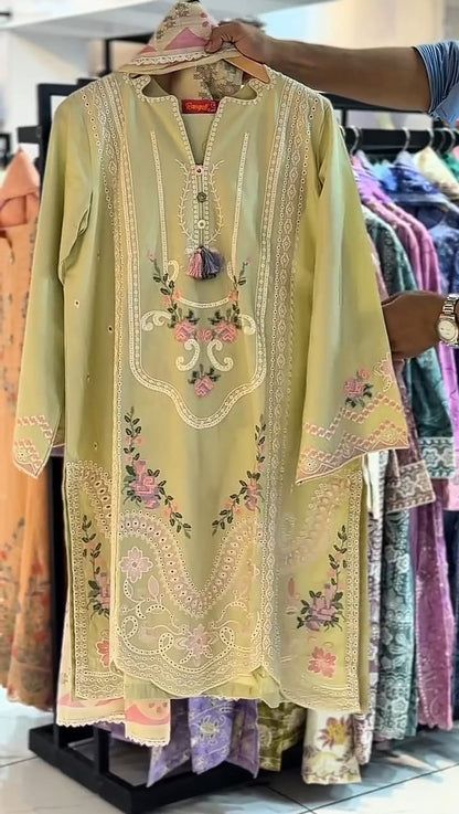 3 Pcs Embriodery Thread Work Dress