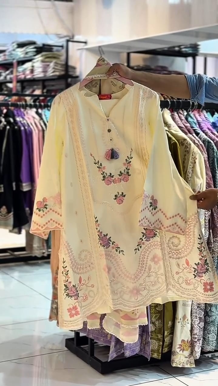 3 Pcs Embriodery Thread Work Dress