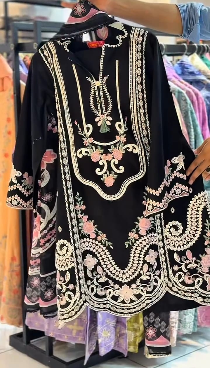 3 Pcs Embriodery Thread Work Dress