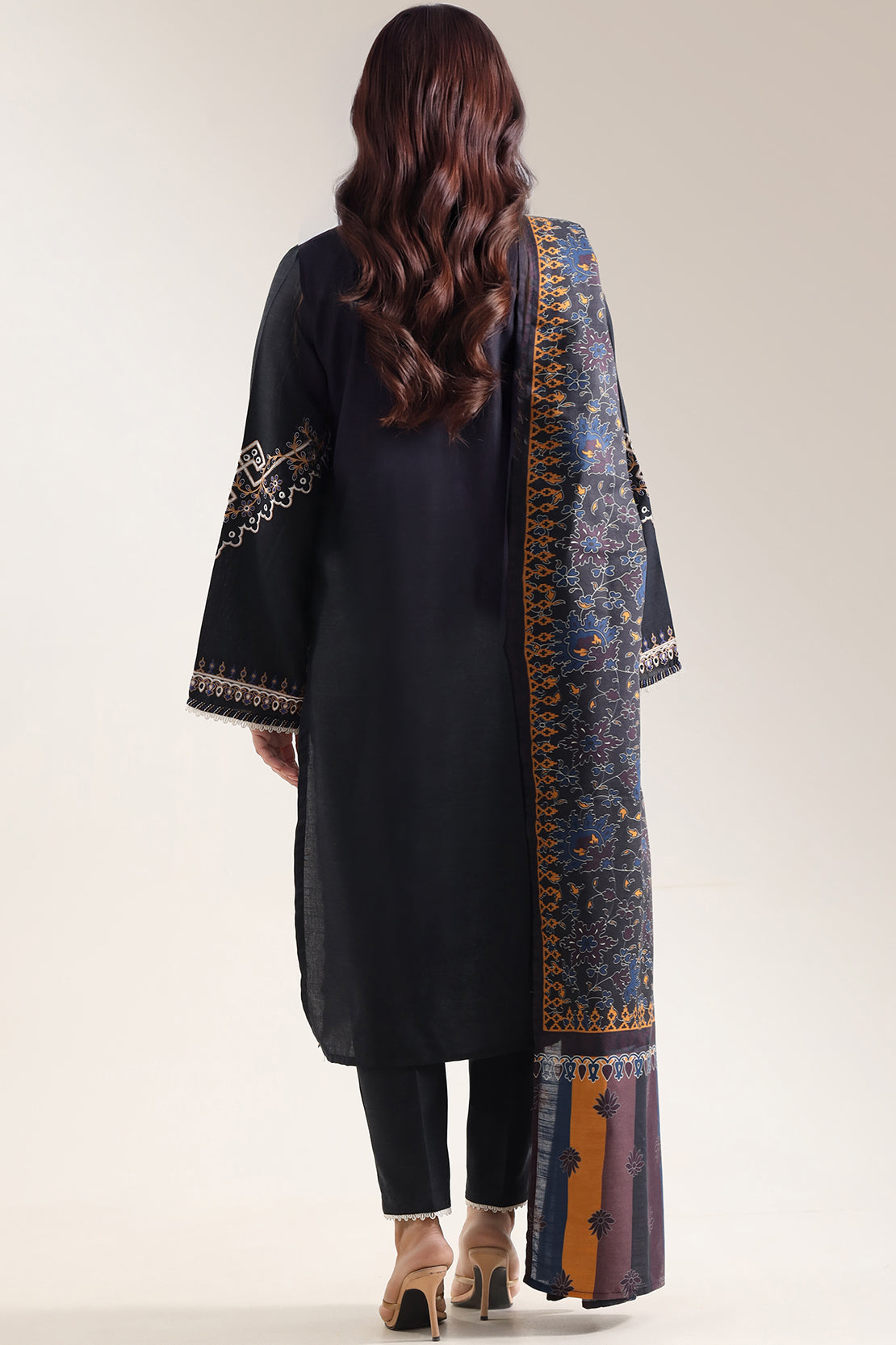 Solid Embroidered Khaddar Stitched 3 Piece