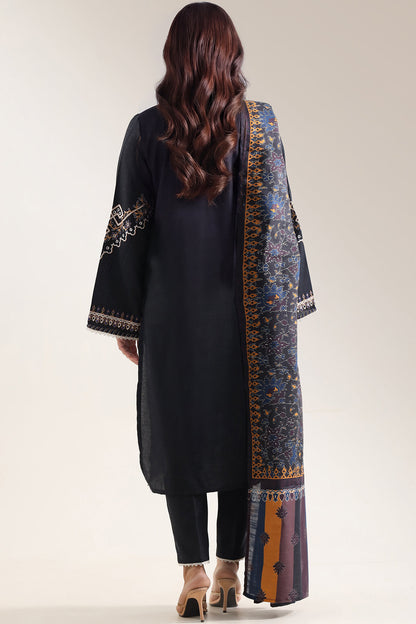 Solid Embroidered Khaddar Stitched 3 Piece