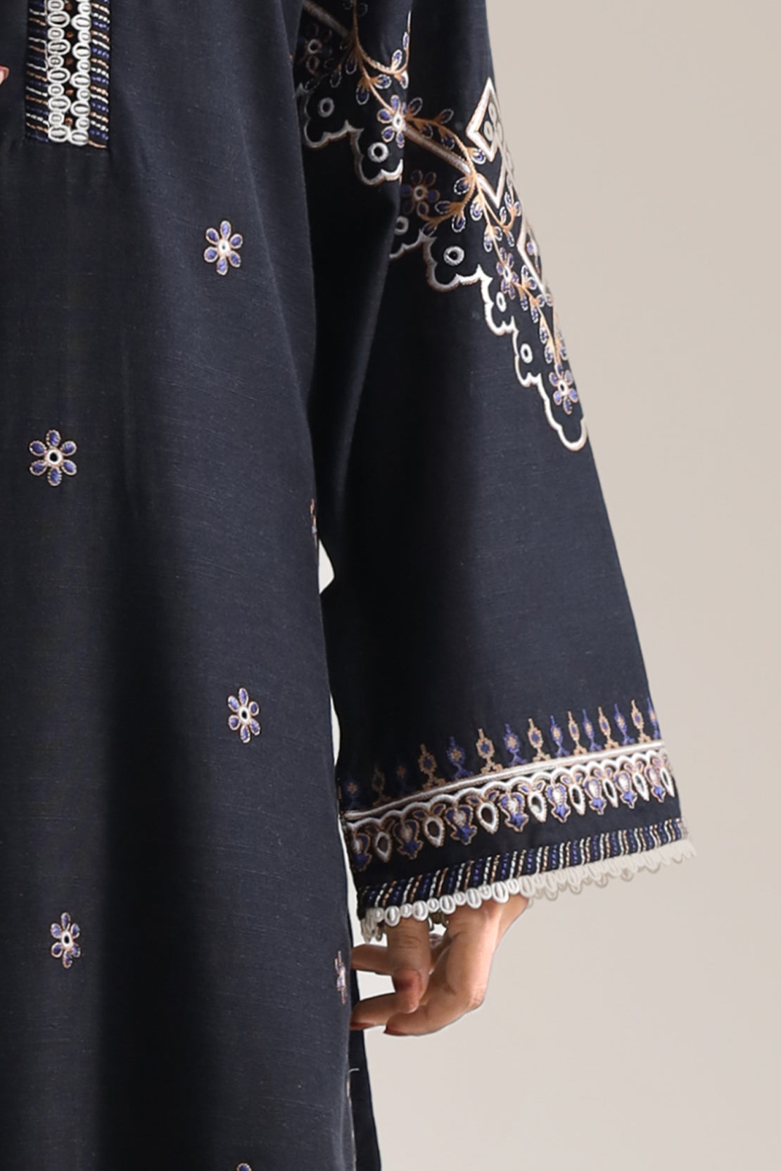 Solid Embroidered Khaddar Stitched 3 Piece